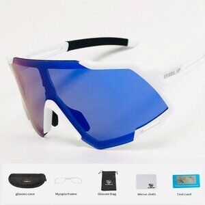 Polarized‎ Men Sunglasses Blue Mirror Lens White Wrap Around Driving Running New